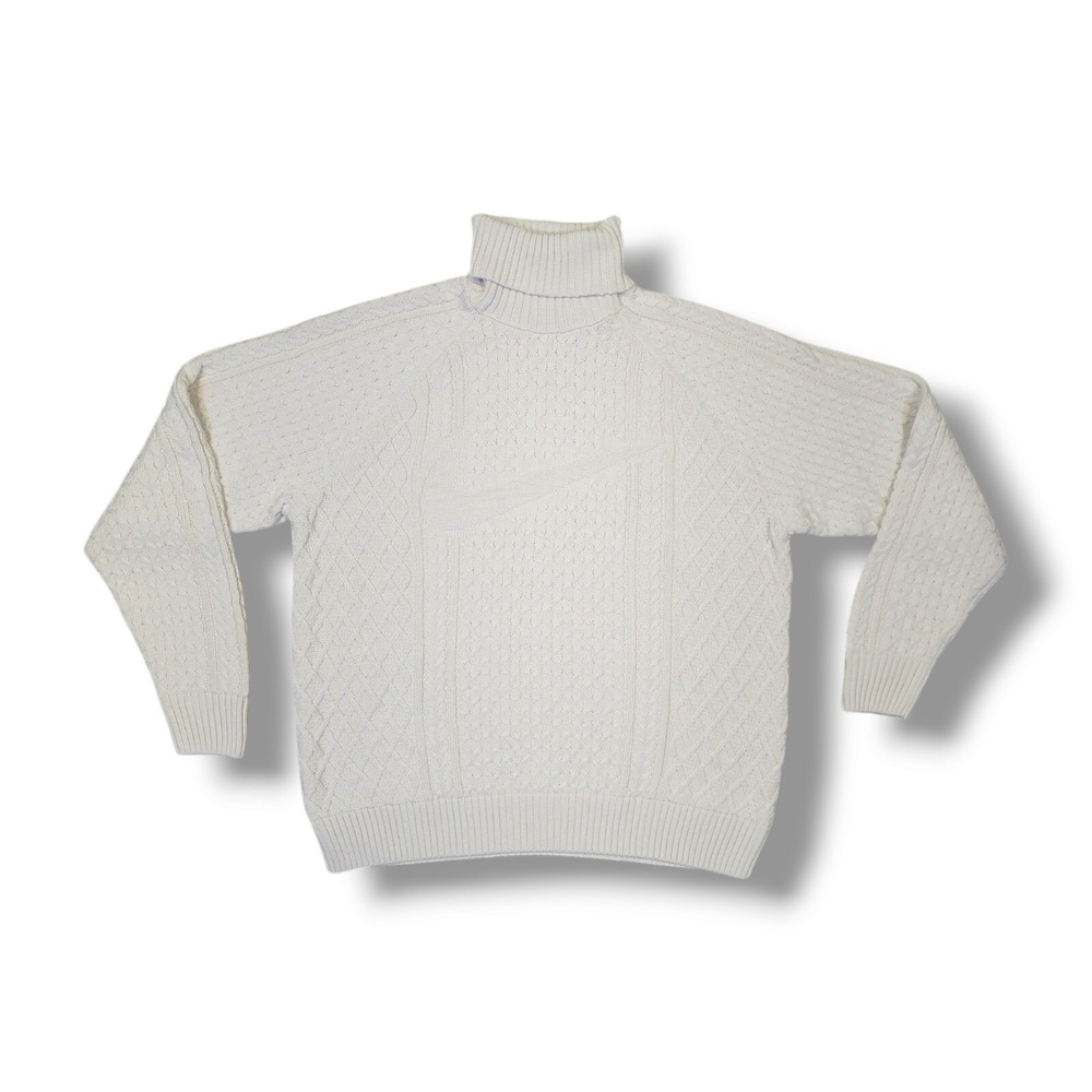 Nike Life Cable Knit Turtleneck Sweater Light Bone FB7770 072 Men's LARGE NWT‎